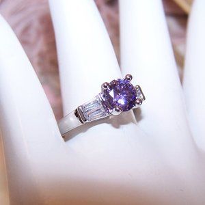 Sterling Silver Lavender Clear Cubic Zirconia CZ Engagement Ring - Size 7